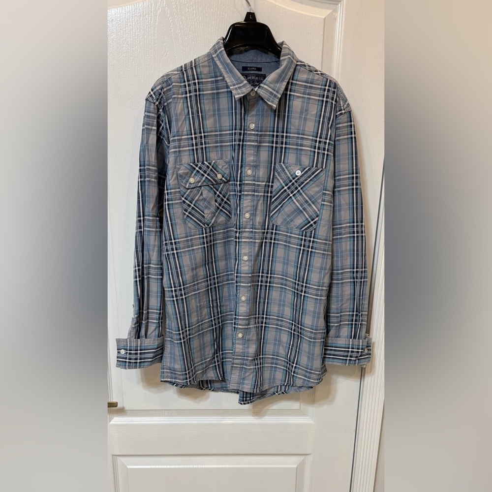 American Rag  Gray and Blue Plaid Shirt long sleeve XLarge. New w/o tags